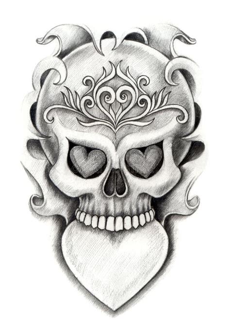 Skull Heart Art Tattoo Stock Illustration Illustration Of Face 55355106