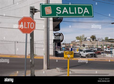 Stop And Exit Signs In Mexican Town Stock Photo Alamy