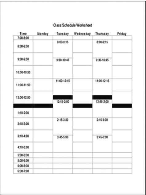 Weekly Class Schedule Template Pdf Pdf Template