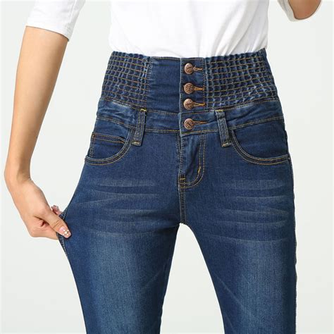 Buy Autumn Female Jeans Elastic Waist High Waist Denim