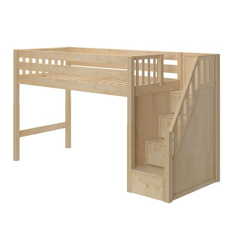 Twin Xl Mid Loft Bed With Stairs Loft Bed Plans Low Loft Beds Diy Loft Bed
