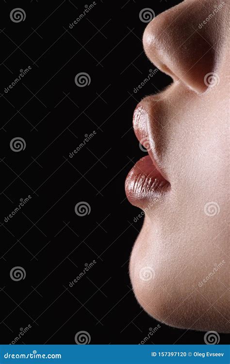 Macro Side View Of Sensual Lips And Chin Stock Photo Image Of Profile