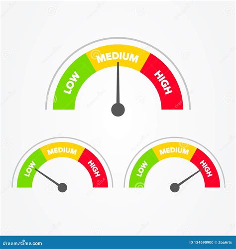 Vector Illustration Speedometer Scale From Green To Red With Arrow And
