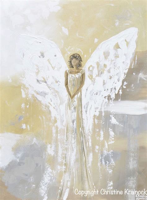 Original Abstract Angel Painting Guardian Angels Wall Art Room Decor