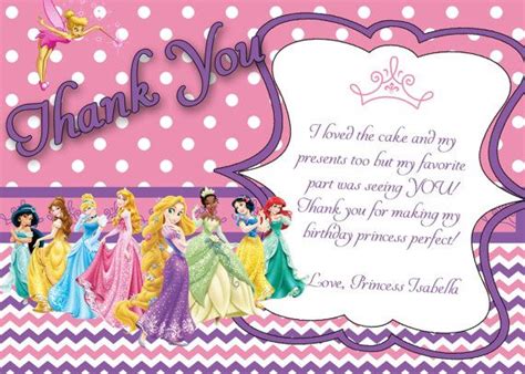 Disney Princess Birthday Thank You Card Photo Birthday Invitation