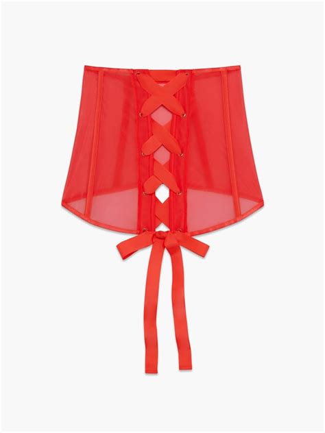 sheer x lace up skirt in pink and red savage x fenty