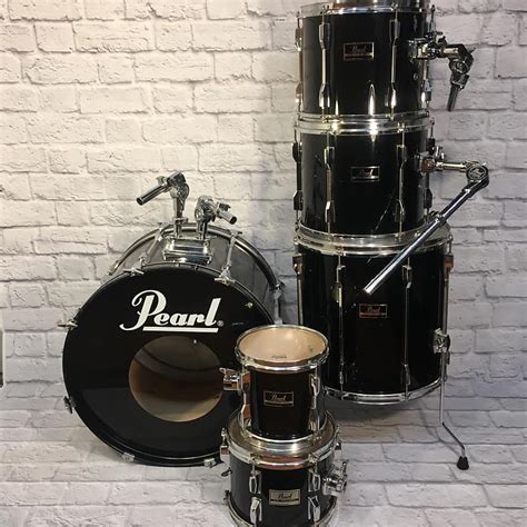 1990s Pearl Export 6 Piece Black Drum Kit Reverb