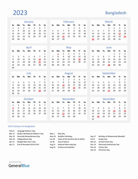 2023 Bangladesh Calendar With Holidays