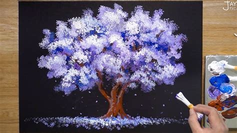 How To Paint A Jacaranda Tree In Acrylic Easy Satisfying Youtube Flower Painting