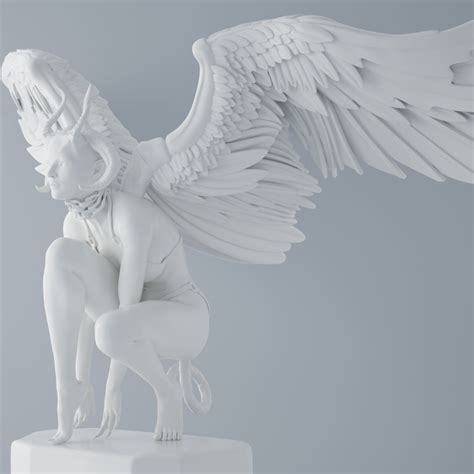 Evil Angel Sitting 002 3d Model 3d Printable Obj Stl Art Inspiration Drawing Base Evil Angel