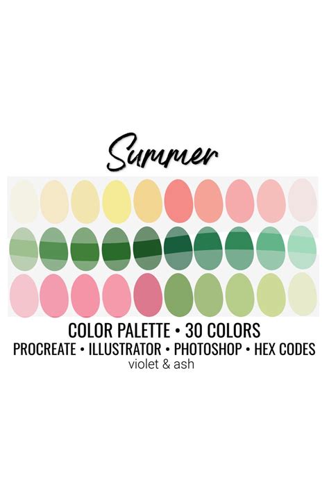 Summer Procreate Palette Color Chart Photoshop Swatches Etsy