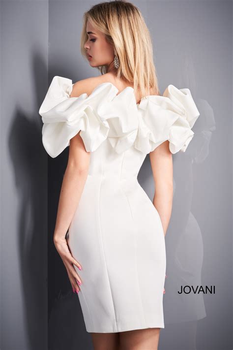 Jovani White Ruffle Neckline Bodycon Cocktail Dress
