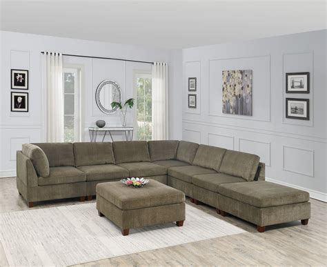 Contemporary Modern Unique Modular 8pc Sectional Sofa Set Tan Color