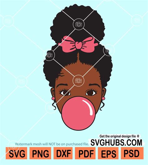 Peekaboo Afro Girl Afro With Bandana And Bubble Gum Svg Princess Svg Babe Melanin Queen Svg