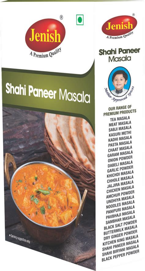 Jenish Shahi Paneer Masala Packaging Size 50g 100g 500g 1kg 5Kg