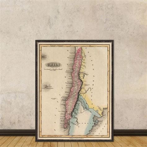 Old Map Of Chile Chile Map Archival Print Old Map Restored Giclee