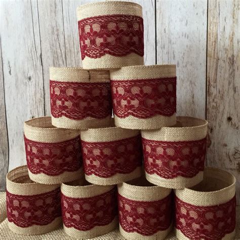 New Burgundy Lace Covered Burlap Mason Jar Sleeves Mason Jar Vases