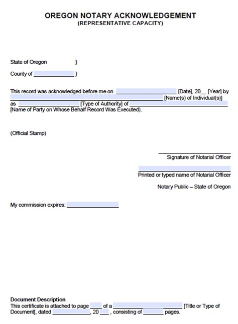 Free Oregon Notary Acknowledgement Representative Pdf Word