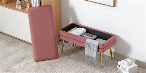 Evelina Velvet Storage Bench In Pink