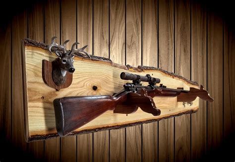 live edge oak gun rack mini buck mount walnut hangers shotgun rifle cabin rustic wall decor t