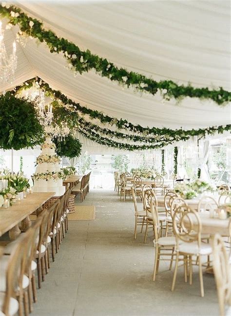 White Tent Wedding Reception Ideas With Greenery Decorations