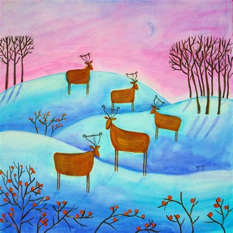 Whimsical Winter Painting Winter Landscape By Teodorapainting