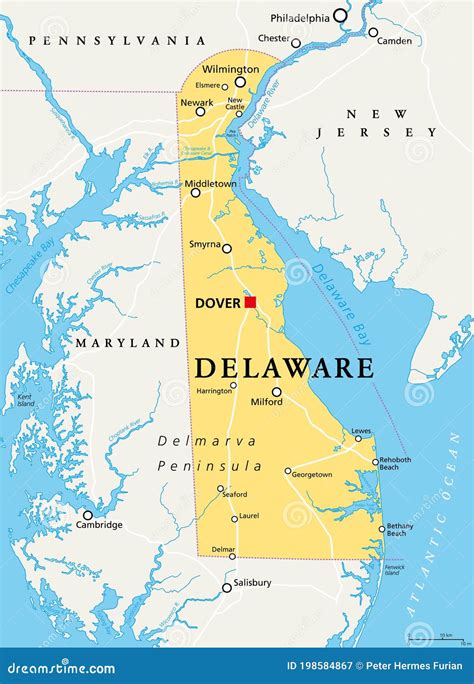 Delaware De Political Map The First State Stock Vector