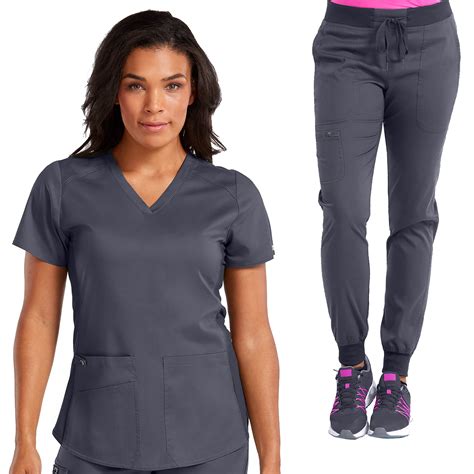 med couture med couture new touch women s v neck shirttail scrub top and jogger yoga scrub pant