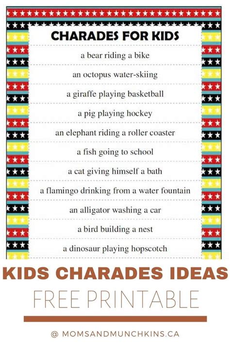 Kids Charades Ideas Free Printable Moms And Munchkins