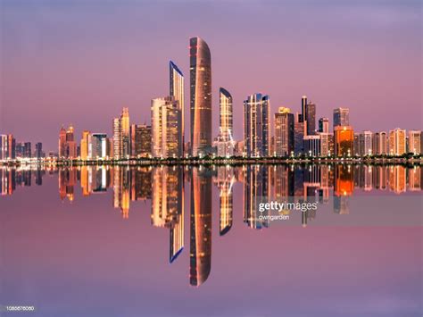 Abu Dhabi City Skyline At Twilight United Arab Emirates High Res Stock