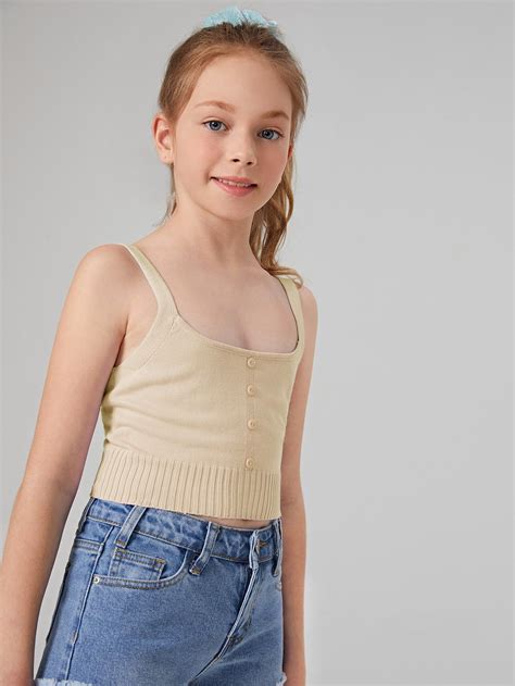 Shein Basics Girls Single Breasted Solid Knit Top Little Girl