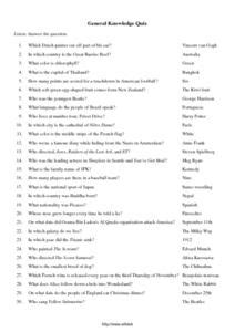 300+ general knowledge questions and answers for your virtual quiz (new questions). General Knowledge Quiz 5th - 6th Grade Worksheet | Lesson ...