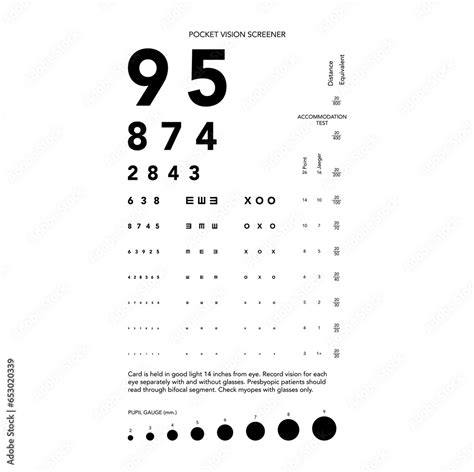Rosenbaum Pocket Vision Screener Eye Test Chart Medical Illustration