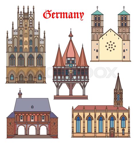 Germany Landmark Buildings And Cathedrals Travel Stock Vector