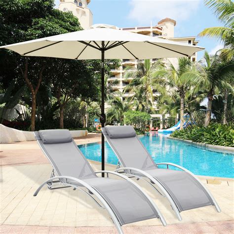 Ainfox Outdoor Patio 2 Pack Lounge Chairs Adjustable Aluminum Chaise