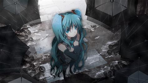 🥇 Vocaloid Rain Hatsune Miku Sad Umbrellas Wallpaper 3526