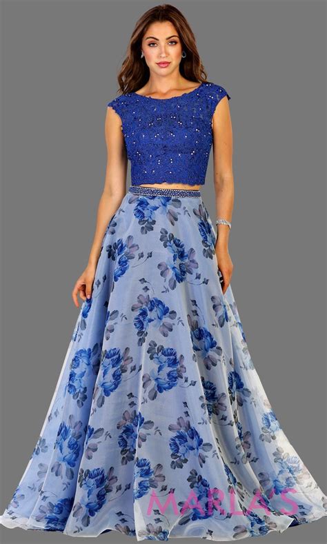 long two piece dress with floral skirt in 2020 blue evening dresses beautiful prom dresses