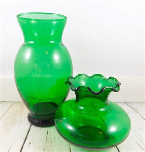 green glass vases ruffled anchor hocking green emerald glass mid century modern vintage glass