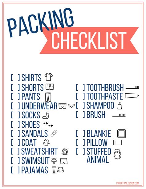 Free Printable Vacation Packing List Template For Kids Paper Trail Design