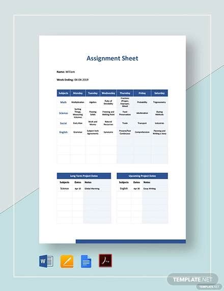 Free 9 Sample Assignment Sheet Templates In Pdf Ms Word