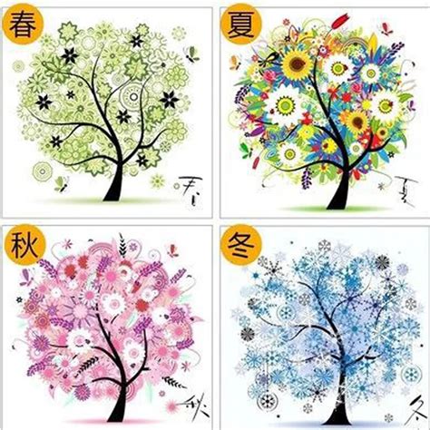 5d Diy Diamond Painting The Four Seasons Trees Cross Stitch Round