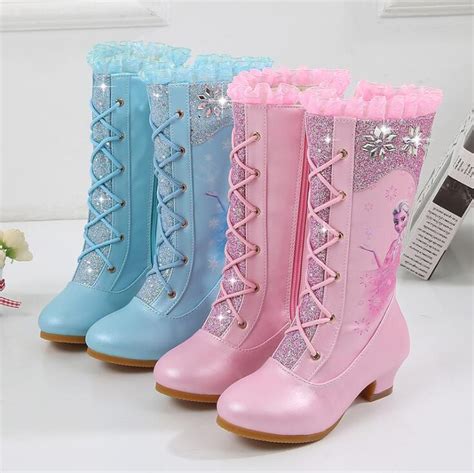 Girls High Heel Boots Childrens Sequined Snow Boots Princess Boots