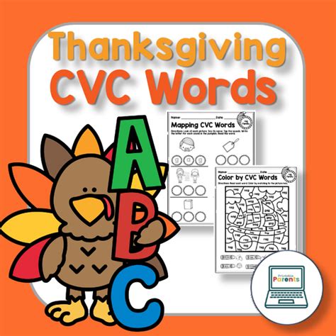 Thanksgiving Color By Cvc Words Worksheets Printable Parents