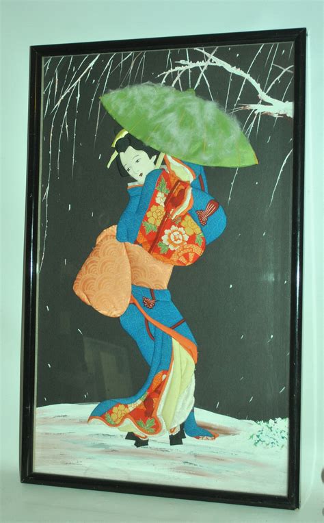 Japanese Shadow Box Diorama Art Geisha Girl In Silk Kimono Etsy