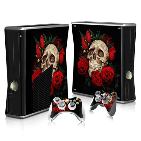 Rose Skull Vinyl Skin Sticker Protector For Microsoft Xbox 360 Slim And
