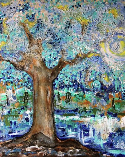 Whimsical Blue Tree Painting By Janice Aponte