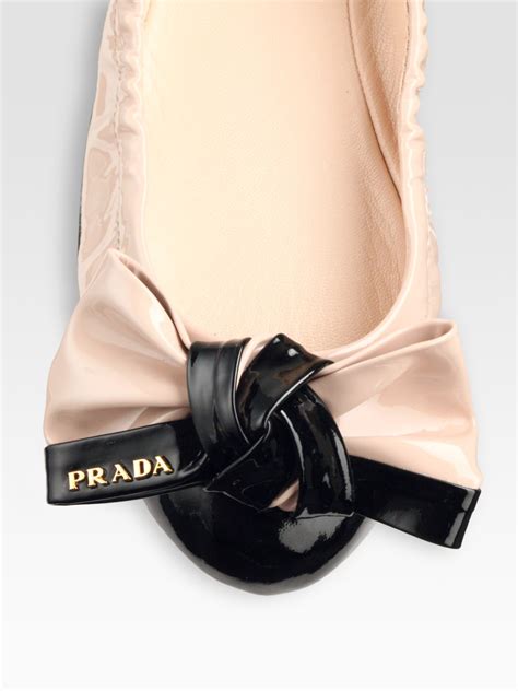 Lyst Prada Bicolor Patent Leather Bow Ballet Flats In Natural
