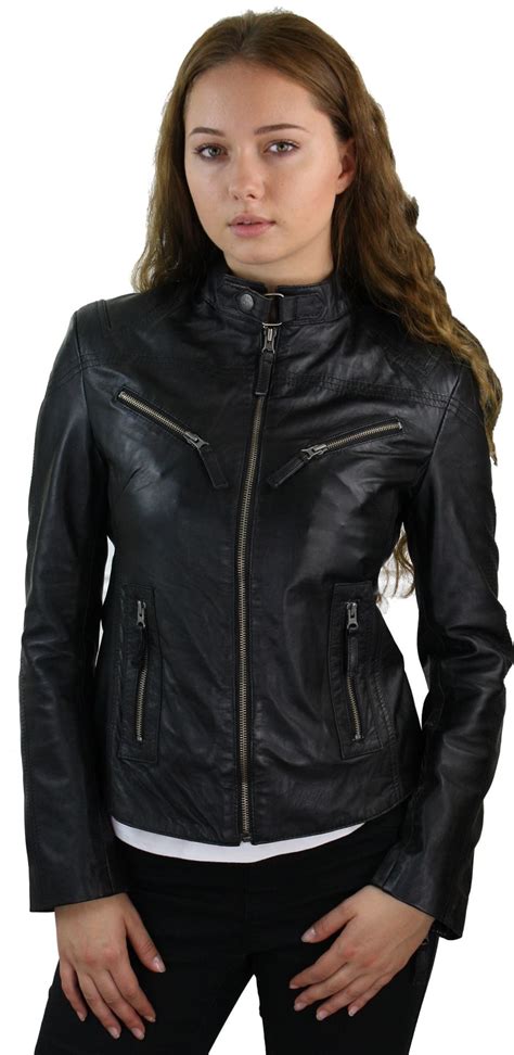 Ladies Womens Real Leather Vintage Slim Fit Biker Leather Jacket Ebay