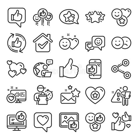 Social Media Line Icons Set Of Share Network Social Links And Rating