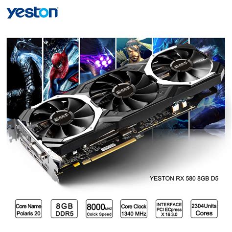 Yeston Radeon Rx 580 Gpu 8gb Gddr5 256 Bit Gaming Desktop Computer Pc